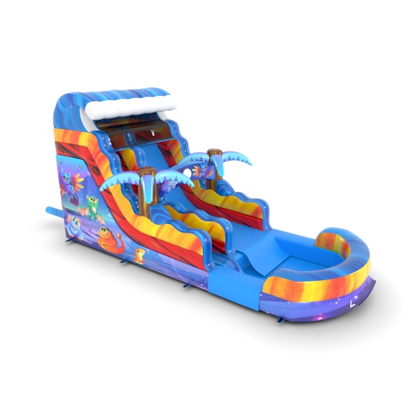 Inflatable water slide in the magical animals theme