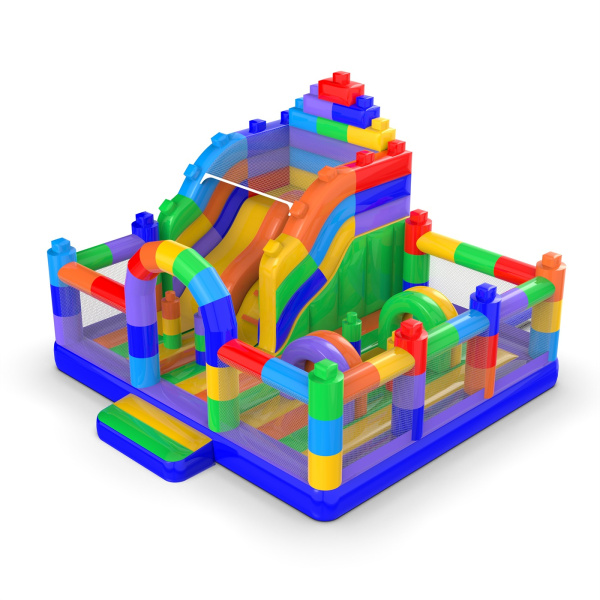 6x6 inflatable playground in a colourful blocks motif