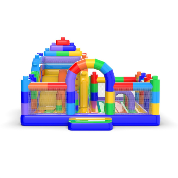 6x6 inflatable playground in a colourful blocks motif
