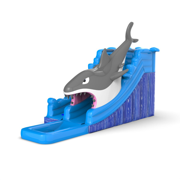 Inflatable water slide with shark