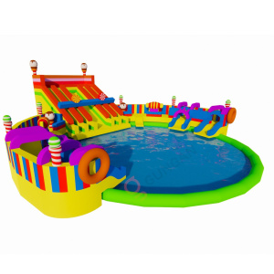 Above-ground inflatable water park - candy theme