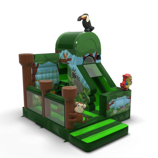 Inflatable with slide - printed jungle combo