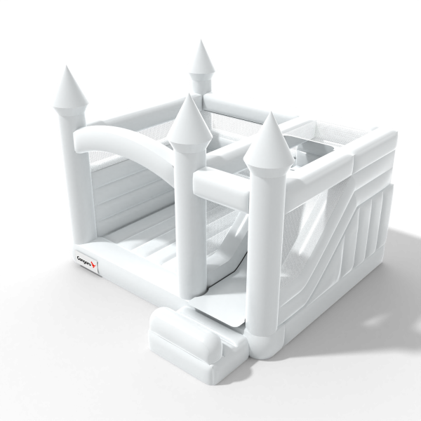 Bouncy castle with slide in a white theme