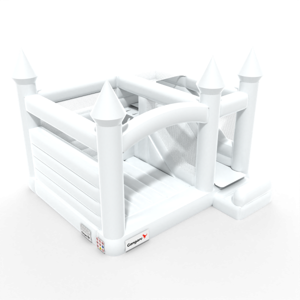 Bouncy castle with slide in a white theme