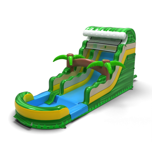 Inflatable water slide in a jungle theme