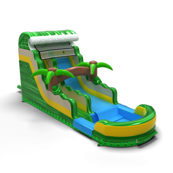 Inflatable water slide in a jungle theme