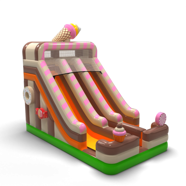 Double inflatable slide with candy theme