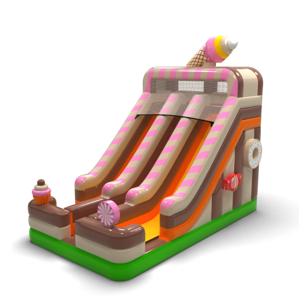 Double inflatable slide with candy theme