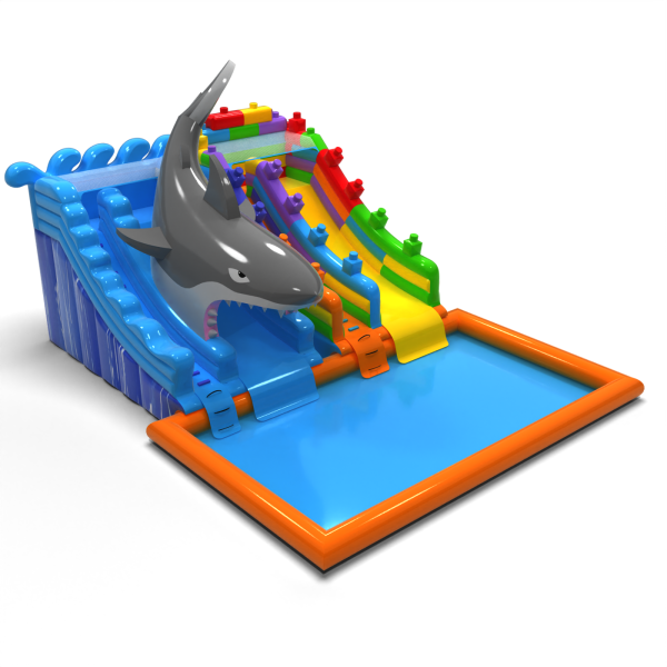 Inflatable water slide set with pool (shark and blocks)