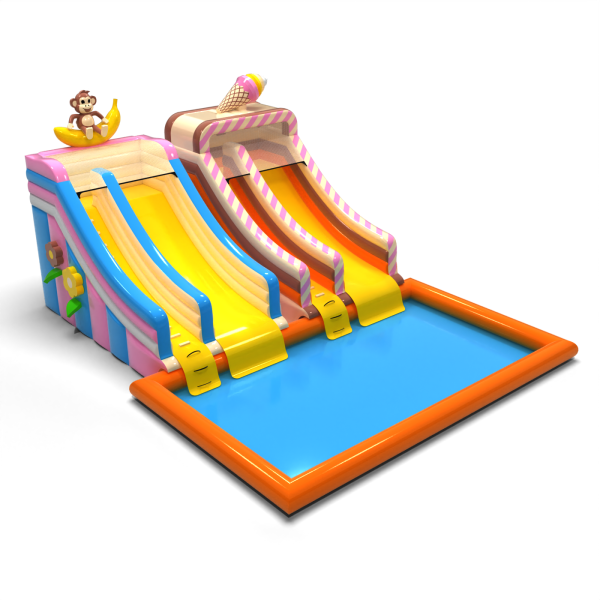 Set of inflatable water slides with pool (Hawaiian and candy)