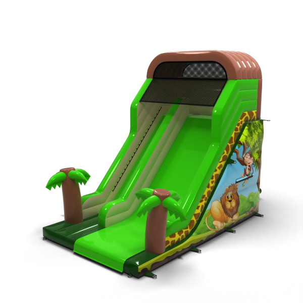Inflatable slide with jungle print