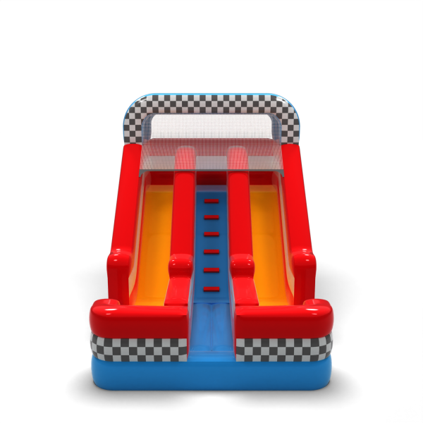 Double inflatable slide in a mini car theme