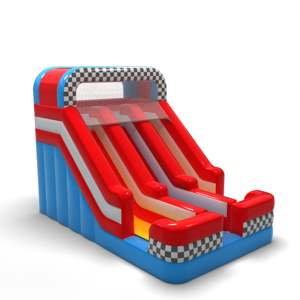 Double inflatable slide in a mini car theme