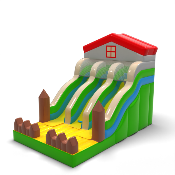 Double inflatable slide in a farmer's mini theme