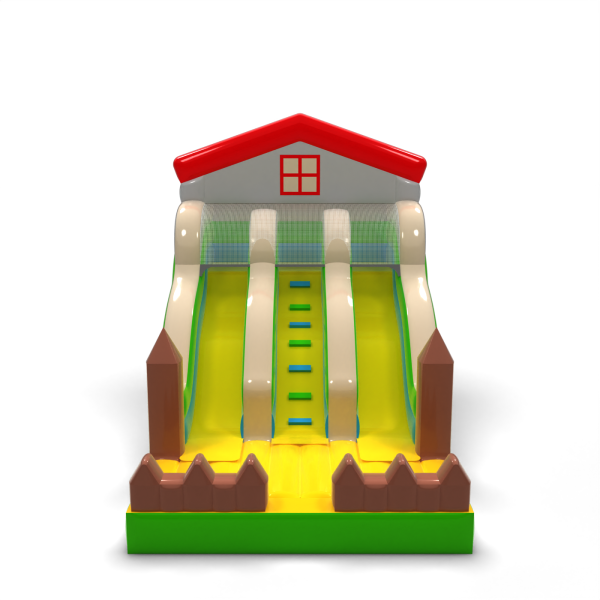 Double inflatable slide in a farmer's mini theme