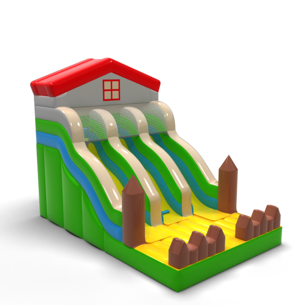 Double inflatable slide in a farmer's mini theme