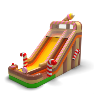 Enlarged inflatable slide in a candy theme