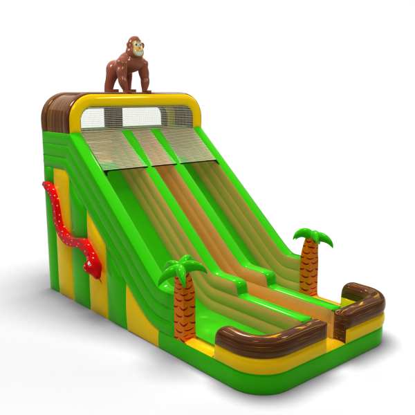 Double enlarged inflatable slide in jungle theme