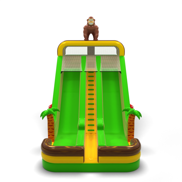 Double enlarged inflatable slide in jungle theme