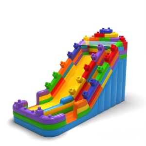 Enlarged inflatable slide in a colourful blocks motif