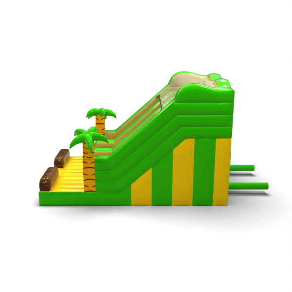 Double inflatable slide in mini jungle theme