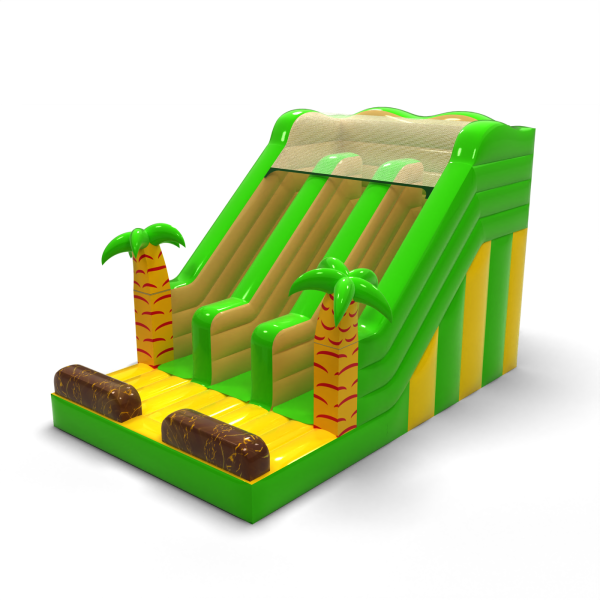 Double inflatable slide in mini jungle theme