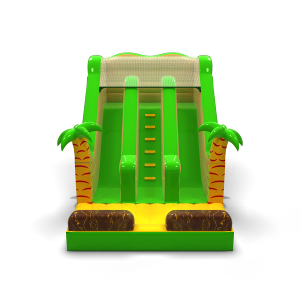 Double inflatable slide in mini jungle theme