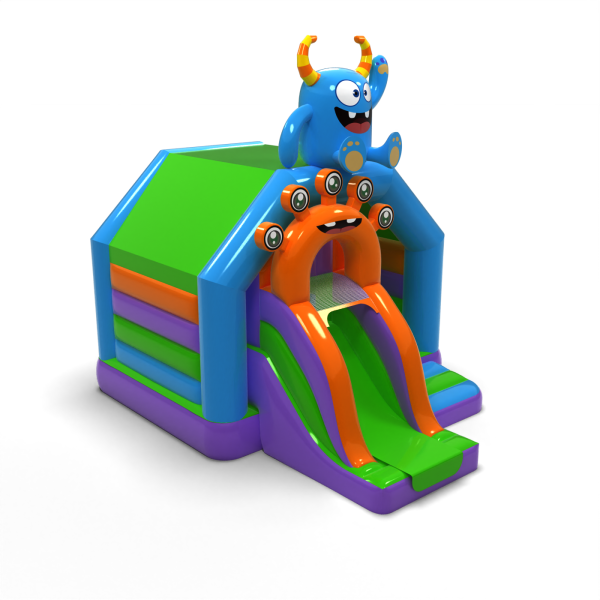 Inflatable monster hut with slide