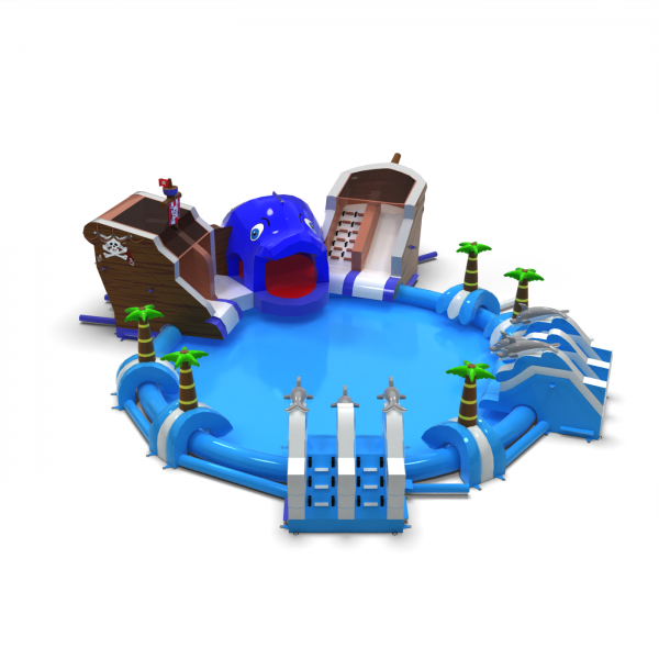Inflatable water park in a pirate theme