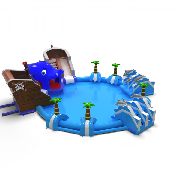 Inflatable water park in a pirate theme