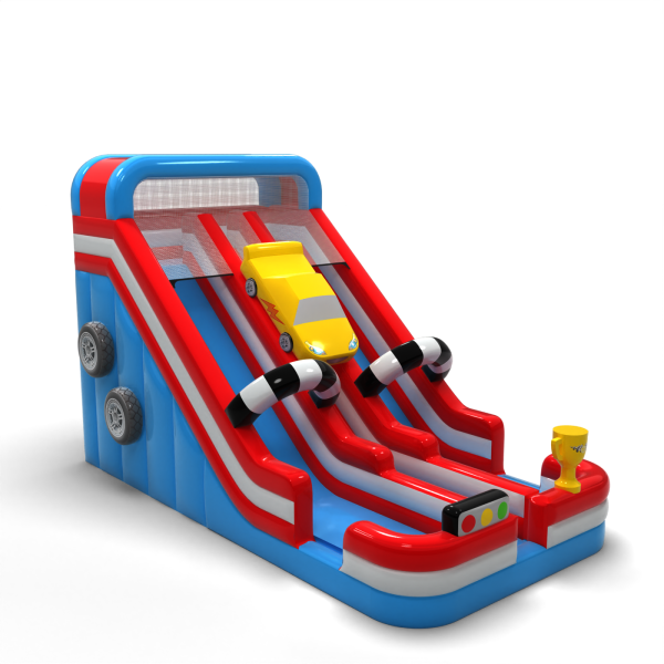 Double enlarged inflatable slide in car theme