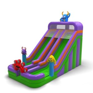Double enlarged inflatable slide in monster theme