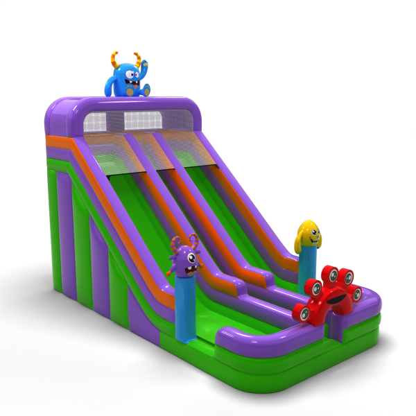 Double enlarged inflatable slide in monster theme