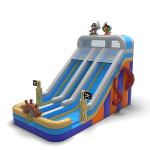 Double enlarged inflatable slide in pirate theme