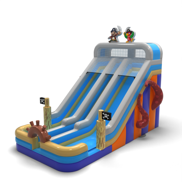 Double enlarged inflatable slide in pirate theme