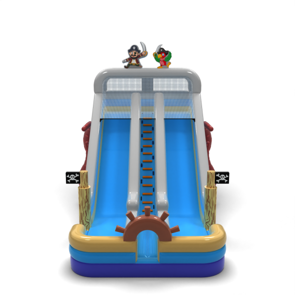 Double enlarged inflatable slide in pirate theme