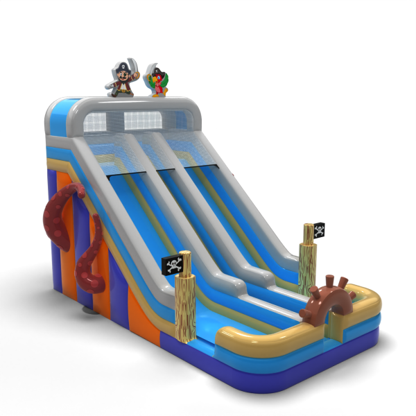 Double enlarged inflatable slide in pirate theme