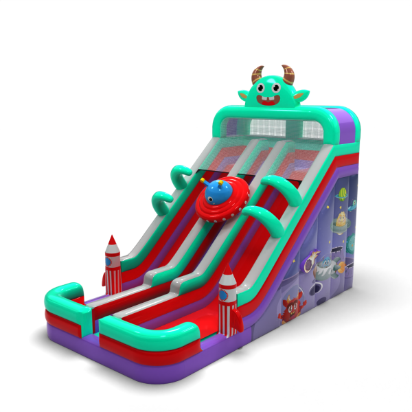Double enlarged inflatable slide in space theme