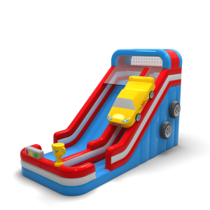Enlarged inflatable slide in a car theme