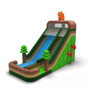 Enlarged inflatable slide in a forest theme