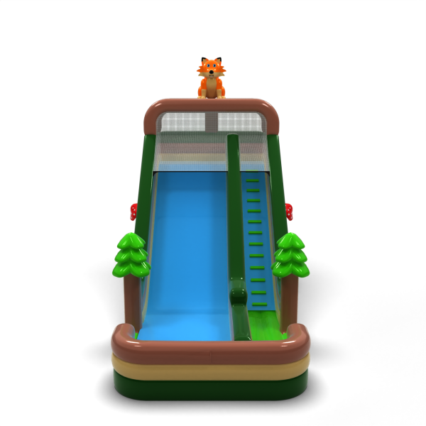 Enlarged inflatable slide in a forest theme