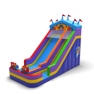 Enlarged inflatable slide in an amusement park theme