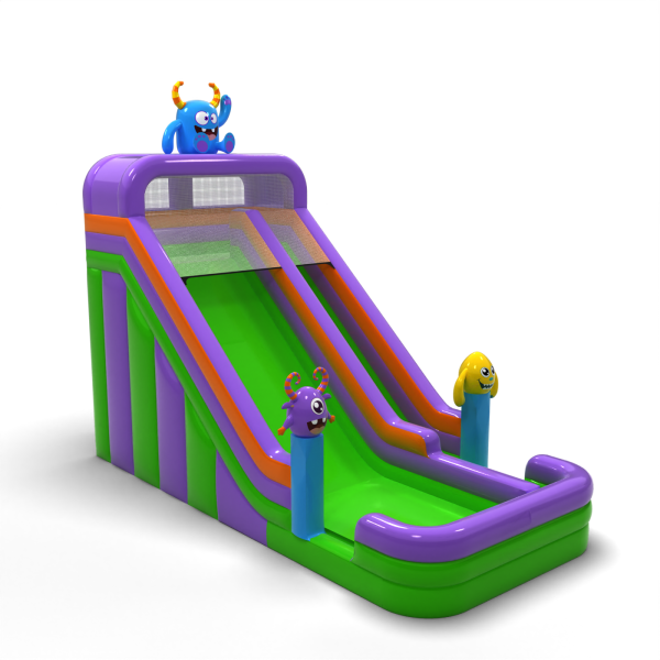 Enlarged inflatable slide in a monster theme