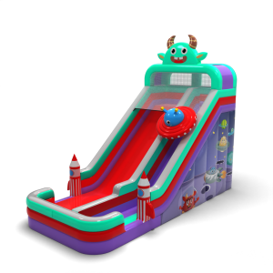 Enlarged inflatable slide in a space theme