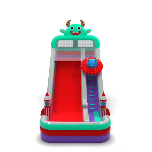 Enlarged inflatable slide in a space theme