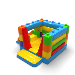 Small bouncy castle closed with slide - in a colourful blocks motif
