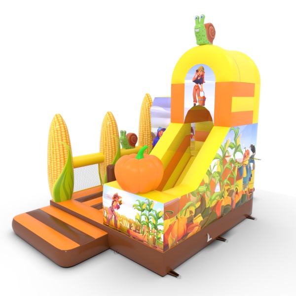 Inflatable with slide combo printed in a farm theme