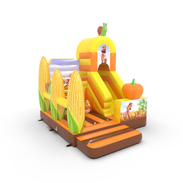 Inflatable with slide combo printed in a farm theme