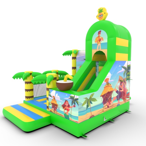 Inflatable with slide combo printed in Hawaiian theme