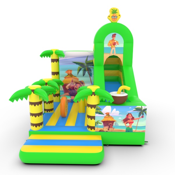 Inflatable with slide combo printed in Hawaiian theme